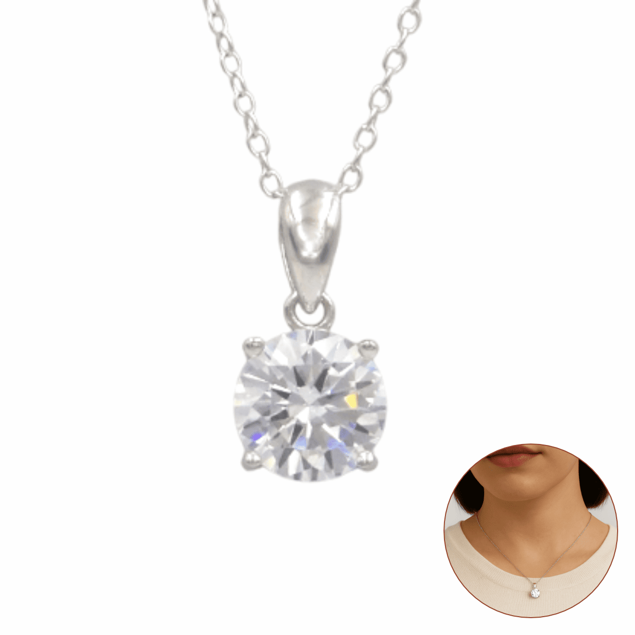 Colar Feminino Prata de Lei 925 Pingente Ponto de Luz Zircônia 5A