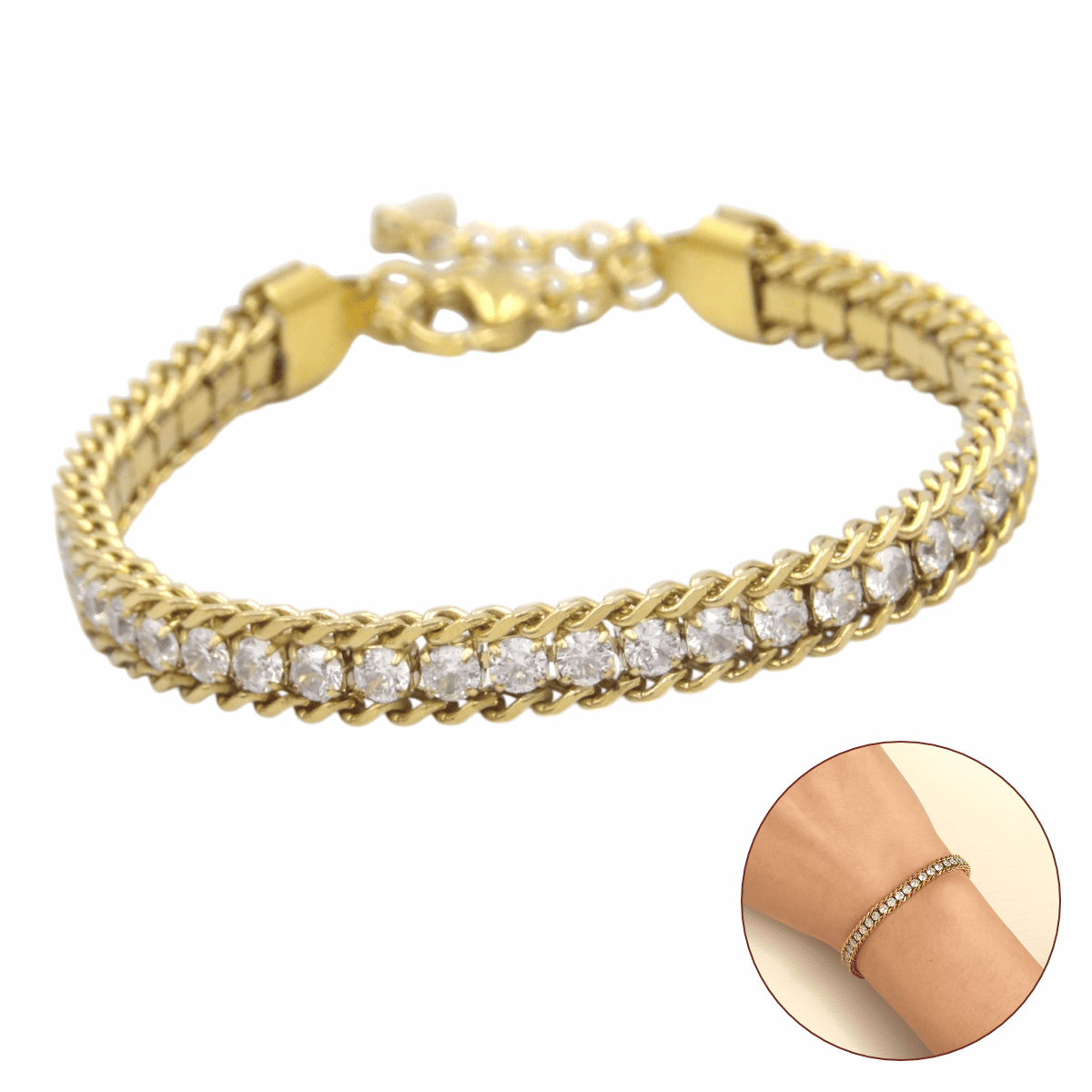 Pulseira Feminina Banhado Ouro 18k Zircônias 5A