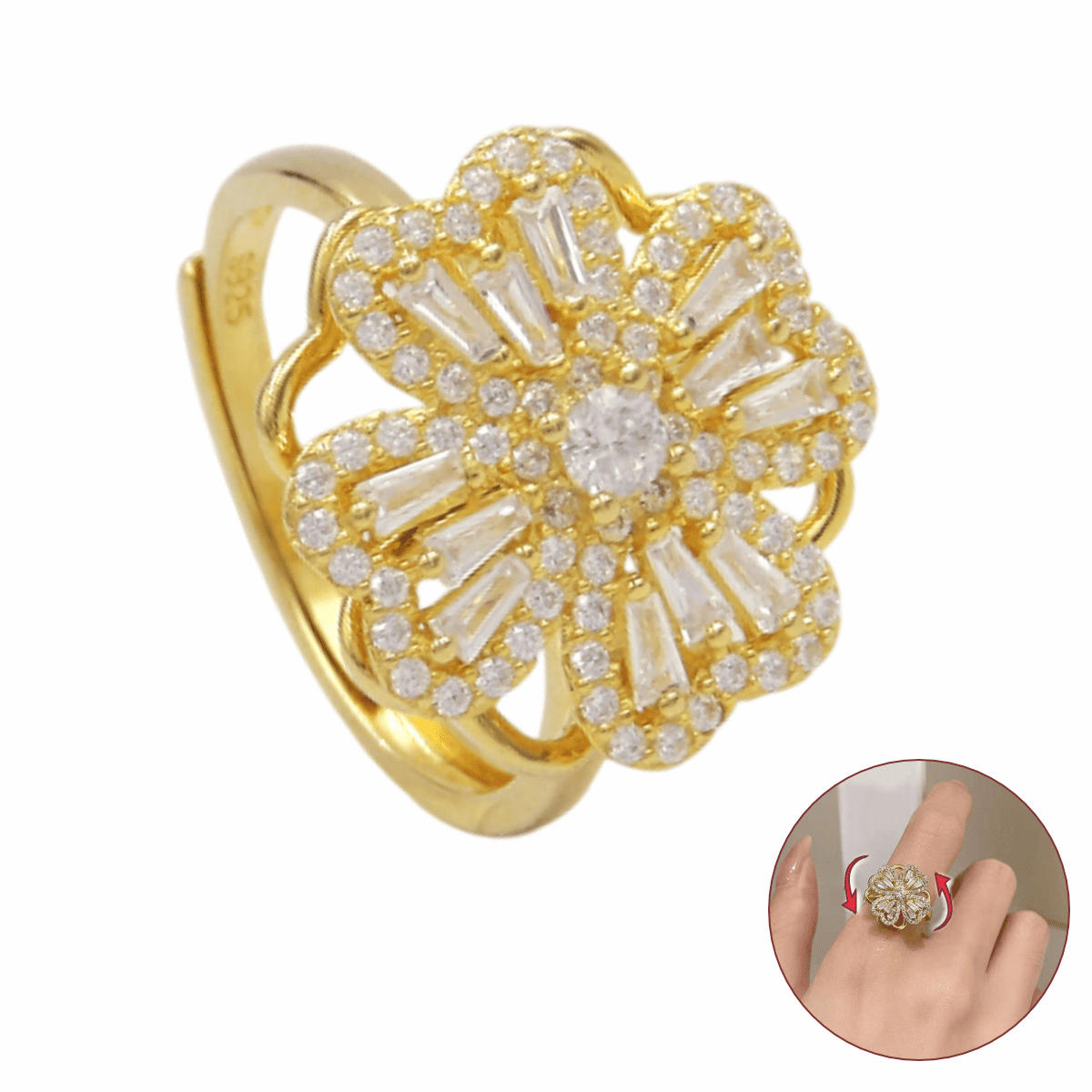 Anel Prata 925 Feminino Trevo Zircônias 5A Banhado Ouro 18k