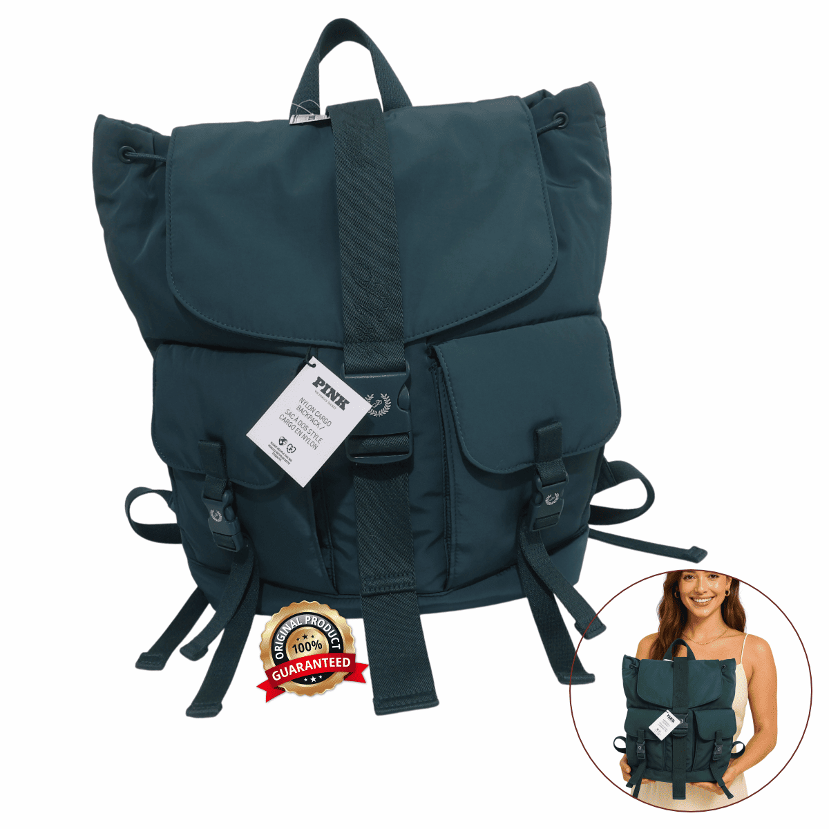 Mochila Victoria’s Secret PINK Verde Original EUA Nylon Premium