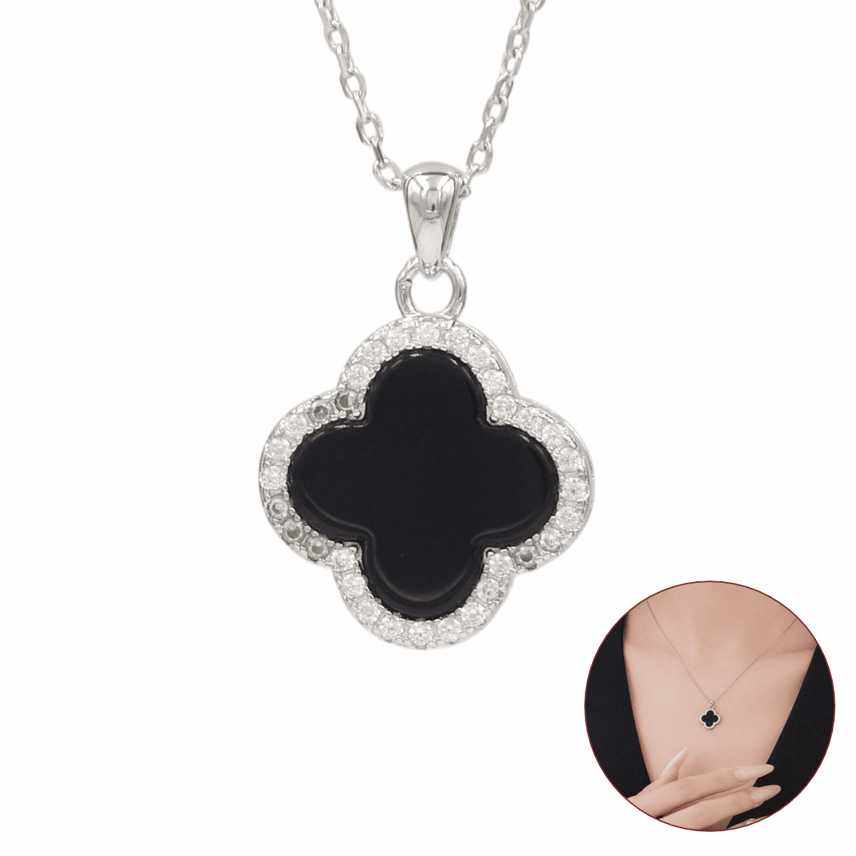 Colar Prata 925 Feminino Trevo Pedra Natural Ágata