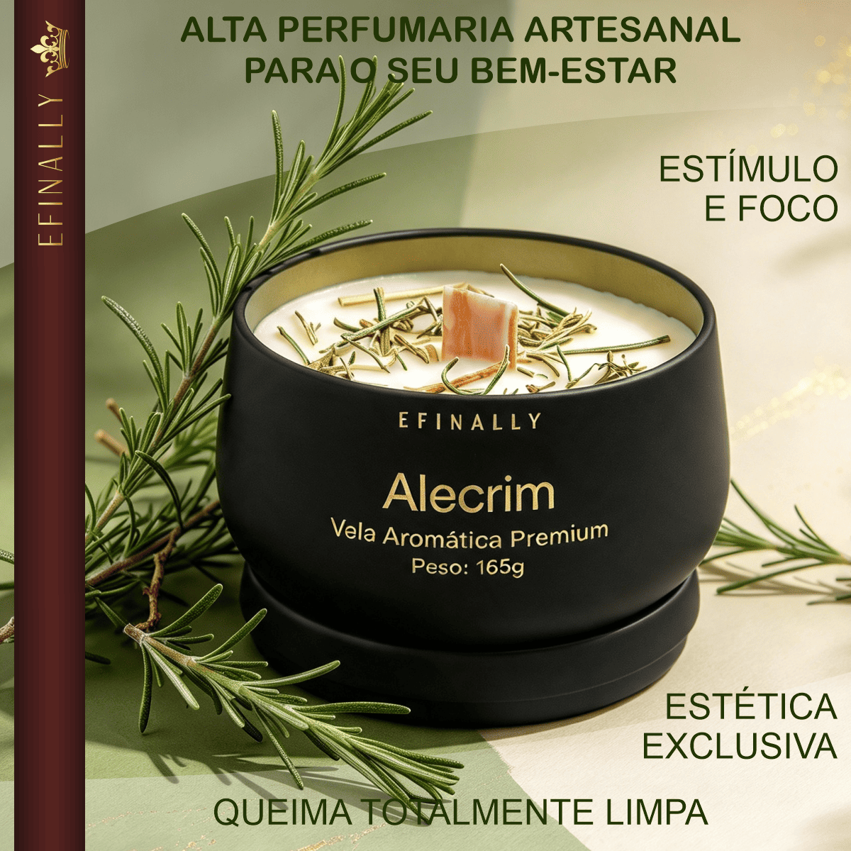 Vela Aromática Decorativa Ambiente Alecrim Efinally - Imagem 2