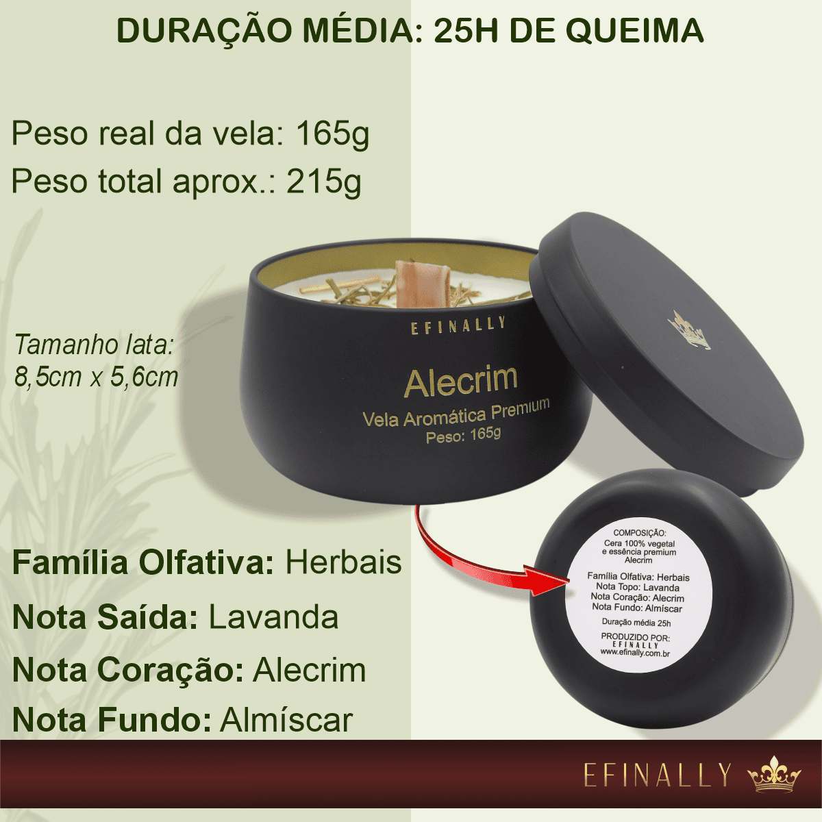 Vela Aromática Decorativa Ambiente Alecrim Efinally - Imagem 5